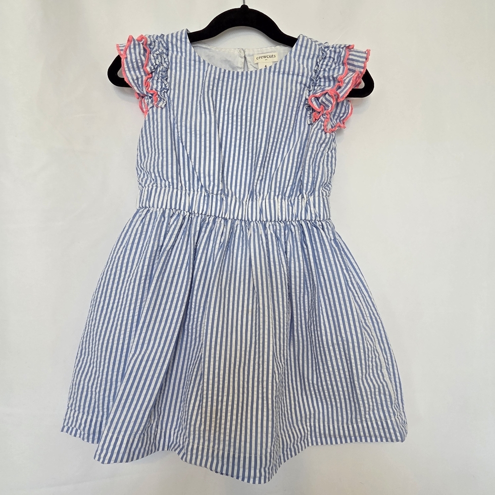 Crew Cuts Blue and White Seersucker  Striped Ruffle Dress